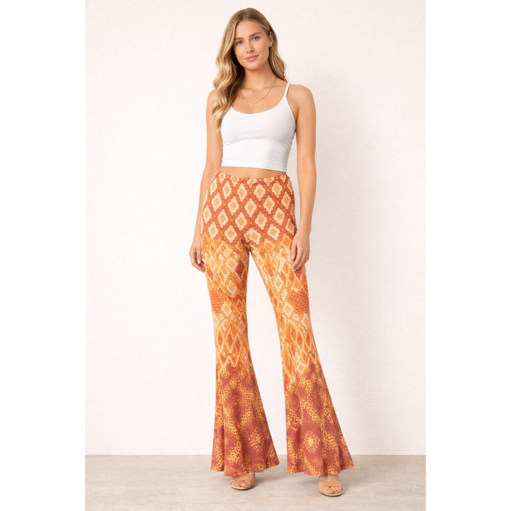 Miss Me orange yellow boho flare pant small  70s retro‎ gypsy soul